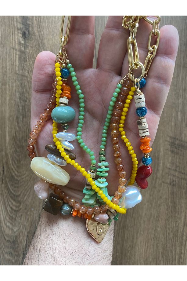 Boho Tarz Çok Katmanlı Reçine Yapay İnci Tarz Kolye - 5