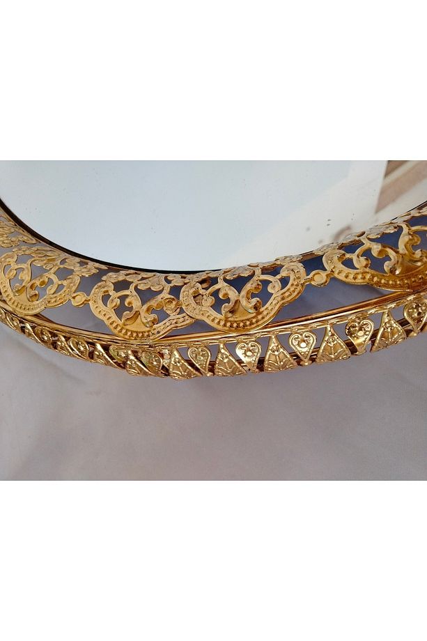 AŞİRET BOY  ÇİFT ŞERİTLİ GOLD DAMLA MODEL 3 LÜ  AYNALI SUNUM İKRAM TEPSİSİ MUTFAK MASA MEKAN - 7