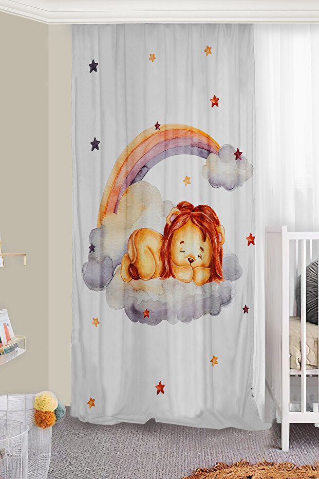 Cute Lion Double Winged Children's Room Background Curtain
