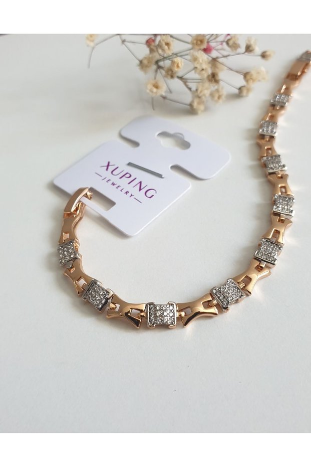 Steel Women's Bracelet, Gold Color, Xuping Rose Color, Hypoallergenic, Non-Tarnishing, 18 Cm, Luxury Bracelet.