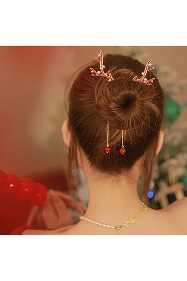 Elegant Christmas Deer Antler Pearl and Crystal Detailed Buckle