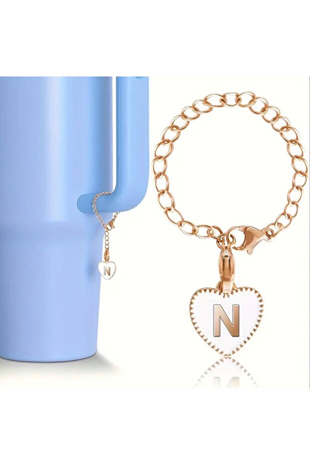 Letter N Heart Thermos Compatible White Charm Accessory Hanging Ornament