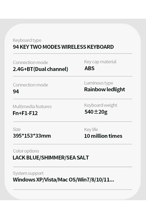 K94 Bluetooth/2.4g Kablosuz Klavye Işıklı Usb Type-c Kablolu Şarj Gösterge Panelli - 6
