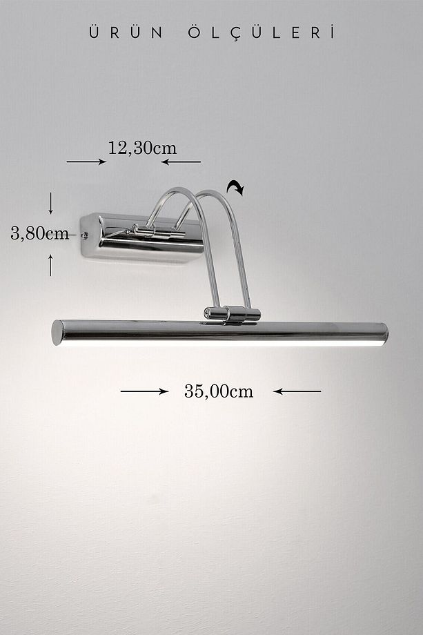 Pilli Krom Gün Işığı Duvar Apliği Banyo Aydınlatma Ayna Üstü Led Tablo Aplik A+ Loş Işık 3000K - 3