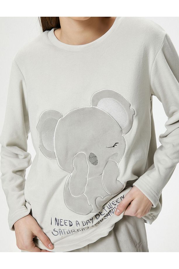 Kışlık Polar Pijama Üstü Ayıcıklı Uzun Kollu - 5