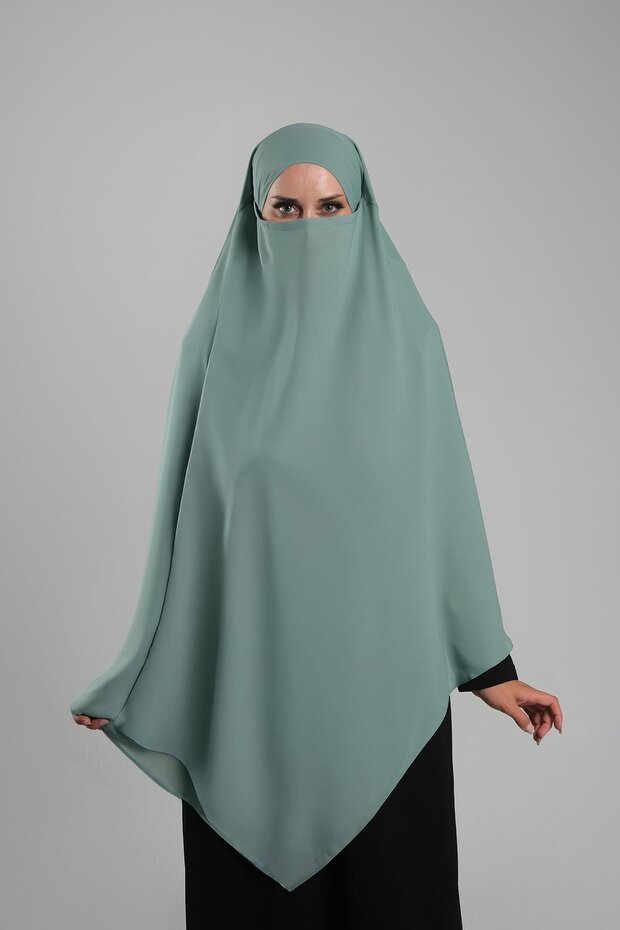 Mint Green Practical Ready-Made Snap Hijab Scarf Crepe Lace-Up Double Layer Souffle Hijab 2314_13