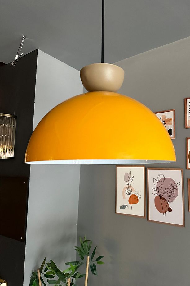 Yimpi Sarı Avize Bej Şapka Tekli Sarkıt Salon Kuaför Cafe Dekoratif Aydınlatma Pastane - 1
