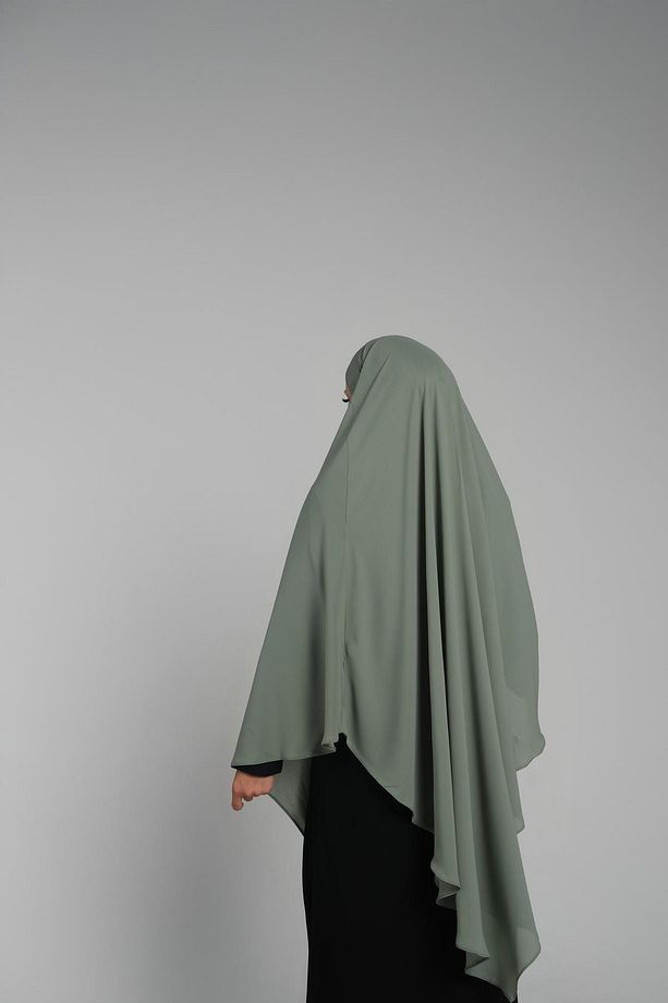 Yağ Yeşili Pratik Hazır Geçmeli Tesettür Eşarp Krep Bağcıklı Sufle Hijab 2313_36 - 3