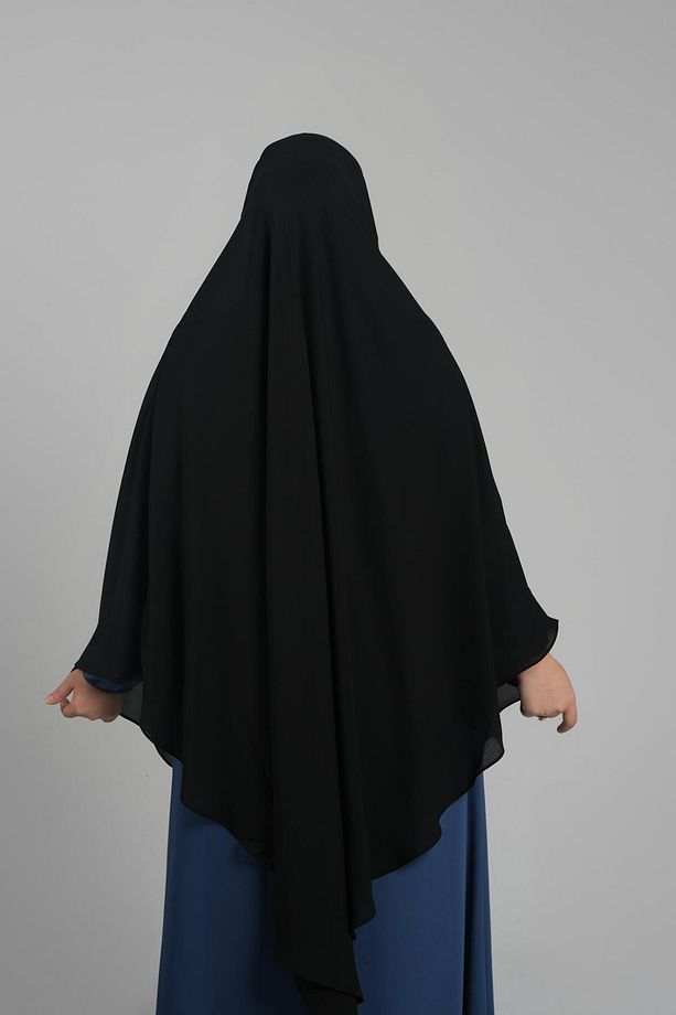 Siyah Pratik Hazır Geçmeli Tesettür Eşarp Krep Bağcıklı Sufle Hijab 2313_01 - 4
