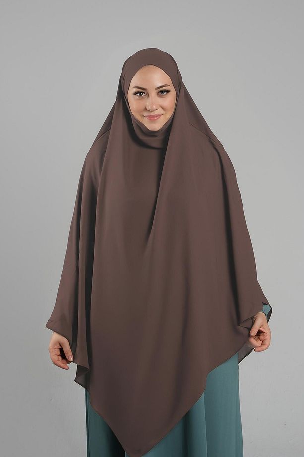 Kahve Pratik Hazır Geçmeli Tesettür Eşarp Krep Bağcıklı Sufle Hijab 2313_14 - 1