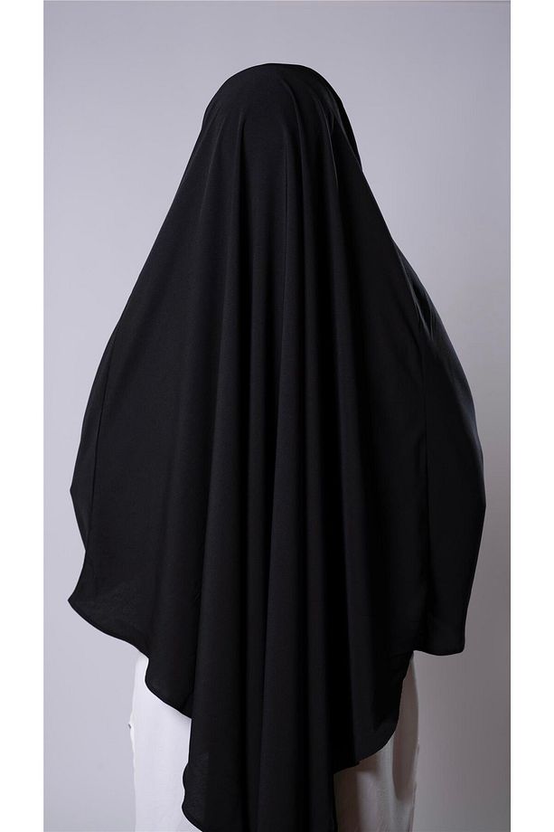 Siyah Pratik Hazır Geçmeli Tesettür Eşarp Medine İpeği Bağcıklı Sufle Hijab 2301_01 - 4