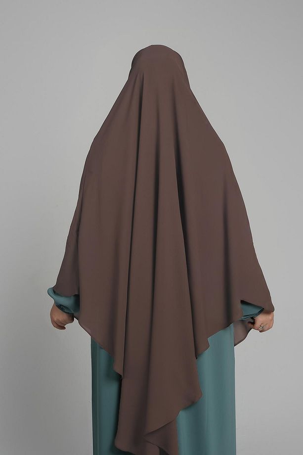 Kahve Pratik Hazır Geçmeli Tesettür Eşarp Krep Bağcıklı Sufle Hijab 2313_14 - 3