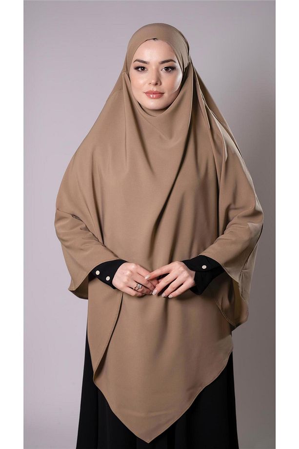 Koyu Bej Pratik Hazır Geçmeli Tesettür Eşarp Medine İpeği Bağcıklı Sufle Hijab 2301_44 - 1
