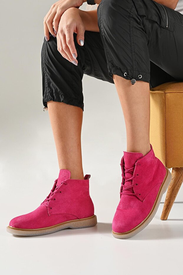 Dámské fuchsiové šněrovací 2cm semišové boty Hupu (BYNDHPB01) - 1