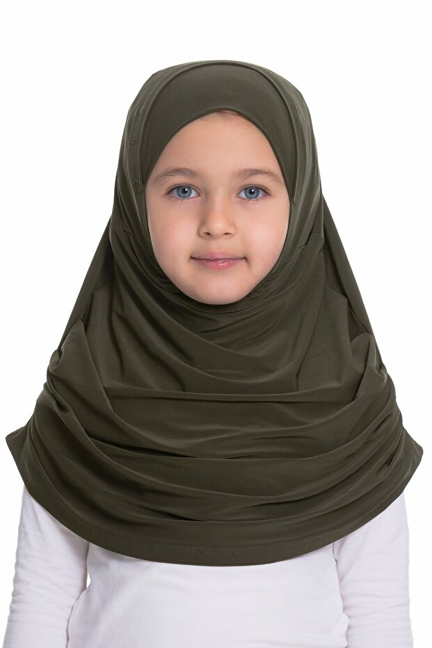 Khaki Practical Ready-to-Plug Children's Hijab Bone Sandy Fabric Self-Bonnet 78_09