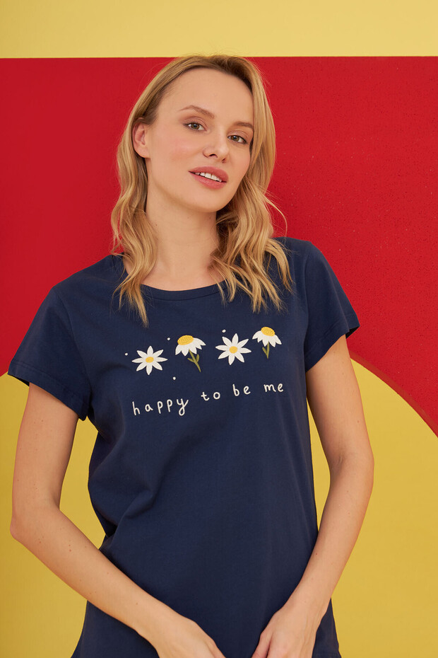 Lacivert Daisies Patterned Pijama Takımı - 2