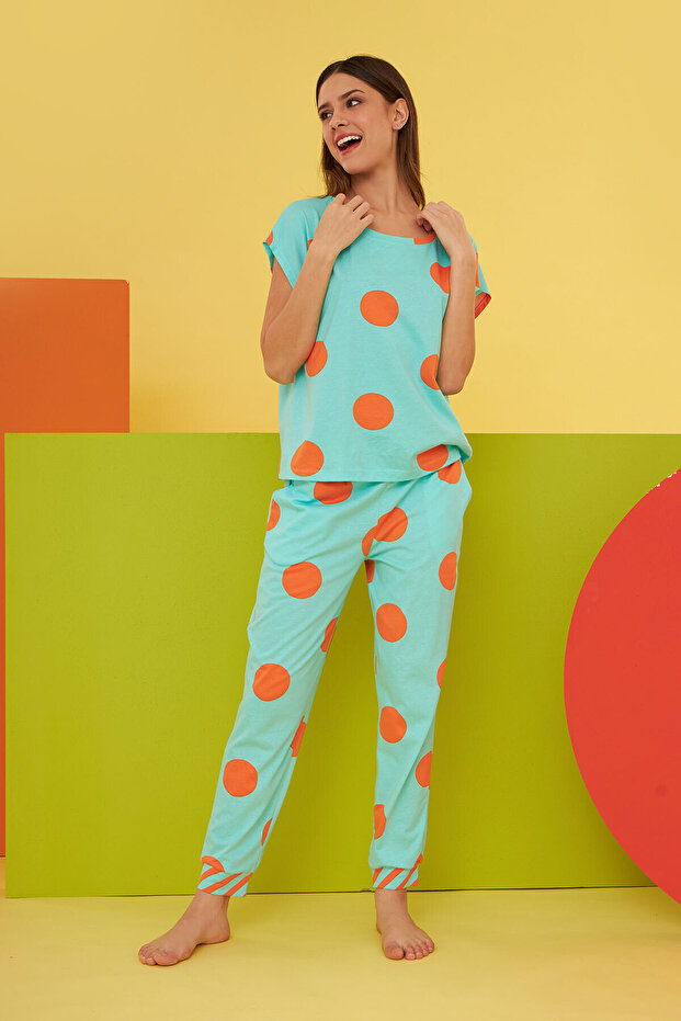 Σετ πιτζάμες Mint Green Spacious πουά
