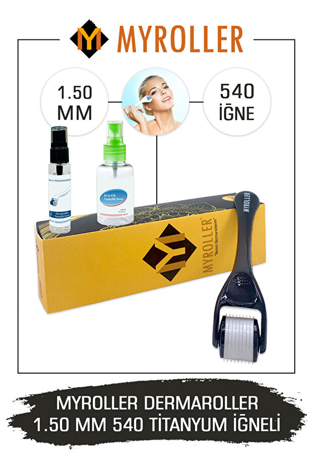 Dermaroller - 1.50 mm Size - 540 Titanium Needles - Hair, Beard, Facial and Skin Care Derma Roller