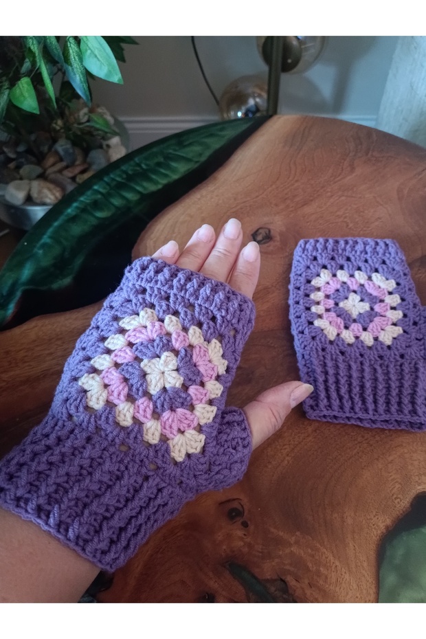 Örgü Eldiven, Parmaksız, Motifli - 3