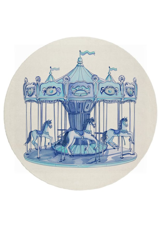 Nora Blue Carousel Patterned Woven Base Children's Room Carpet Nora23