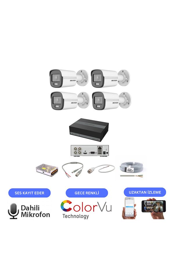 Mikrofonlu 7/24 Renkli Görüşlü Güvenlik Kamerası Seti 4' Lü - 1tb Essd - 3