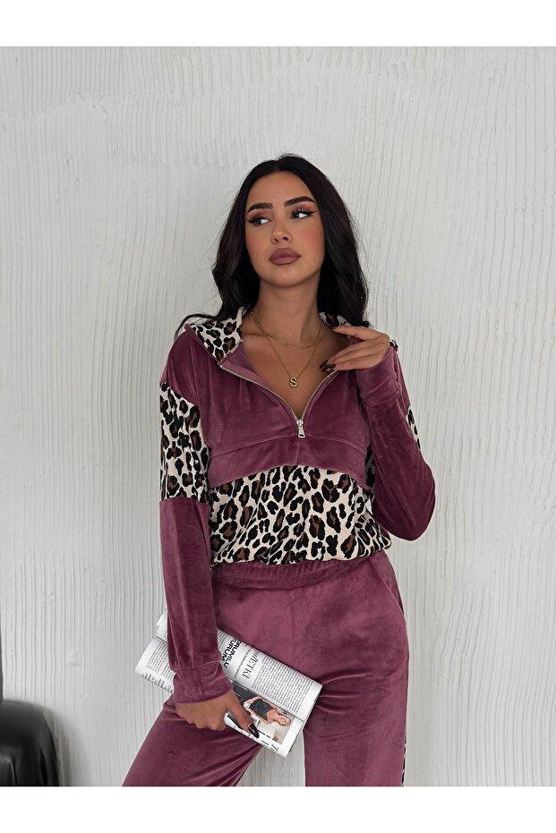 LEOPAR DESENLİ KADİFE EŞOFMAN TAKIMI /LEOPARD PATTERNED VELVET TRACKSUIT - 4