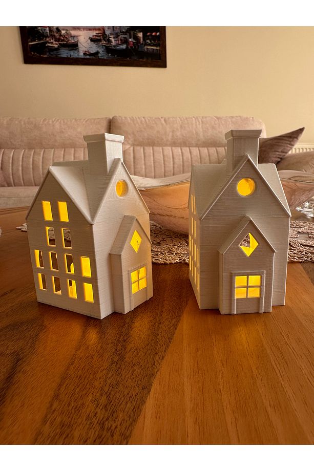Kış Evleri 2'li Set Dekoratif Noel Evler Tealight Mum, Led Mum Dahil. - 3