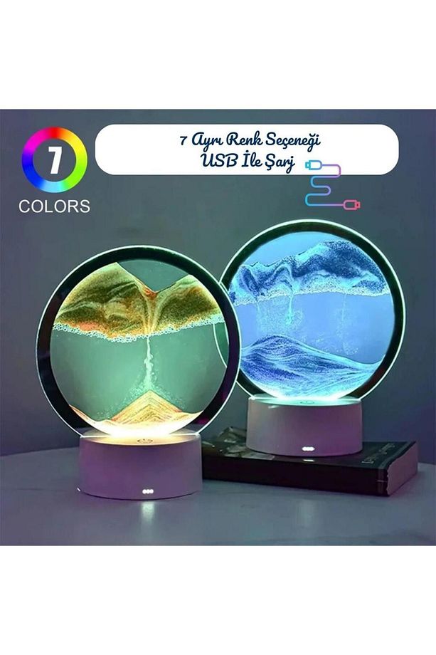 RGB Işıklı Kum Lambası Gece Lambası Kum Saati 3D Hareketli - 2