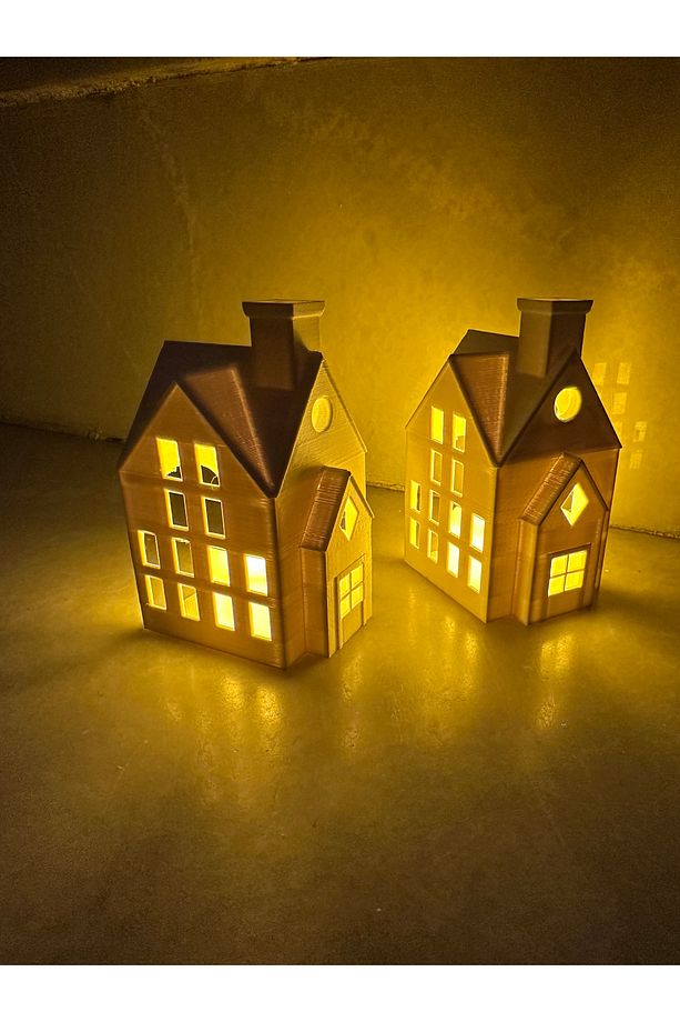 Kış Evleri 2'li Set Dekoratif Noel Evler Tealight Mum, Led Mum Dahil. - 4