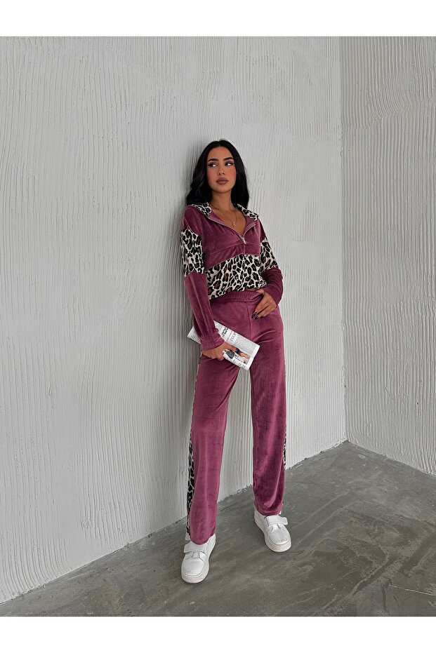 LEOPAR DESENLİ KADİFE EŞOFMAN TAKIMI /LEOPARD PATTERNED VELVET TRACKSUIT - 3