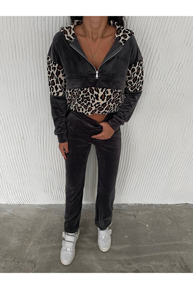 Leopard Patterned Velvet Tracksuit - 4