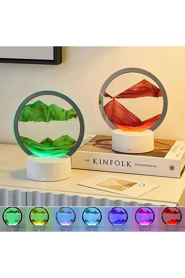 RGB Işıklı Kum Lambası Gece Lambası Kum Saati 3D Hareketli - 4