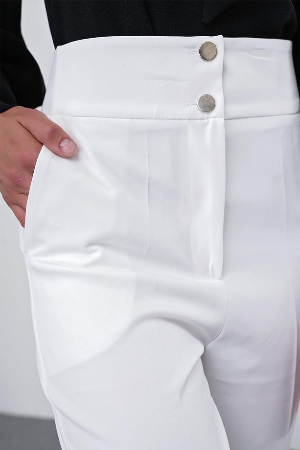 Yüksek Bel Ekru Kumaş Pantolon P-0197 - 5