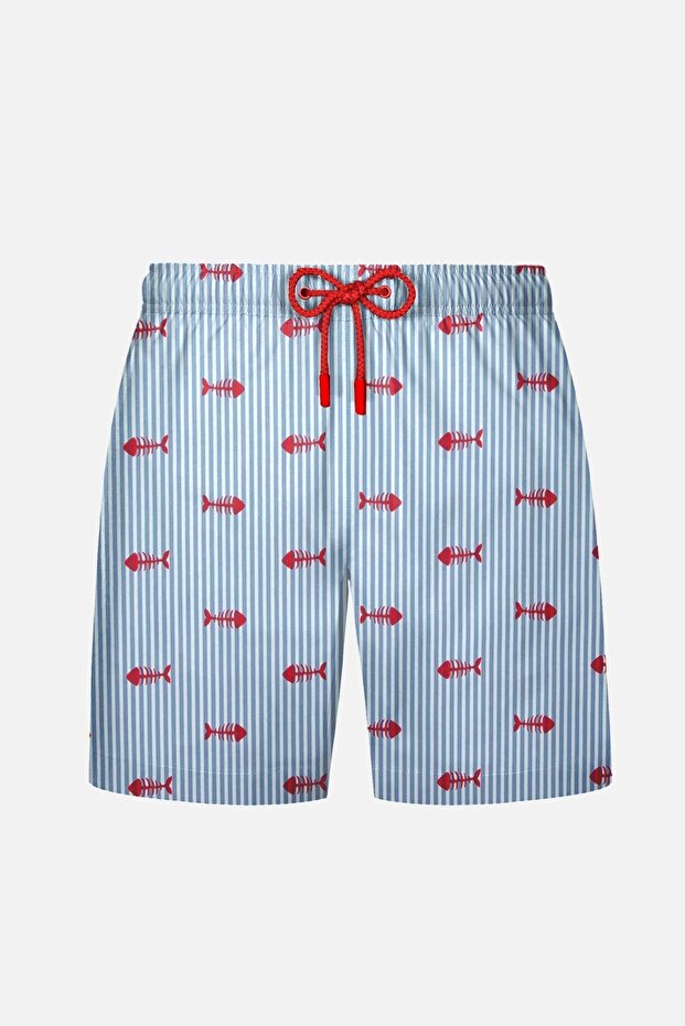 1845-Ss Men's Blue Striped Swim Shorts