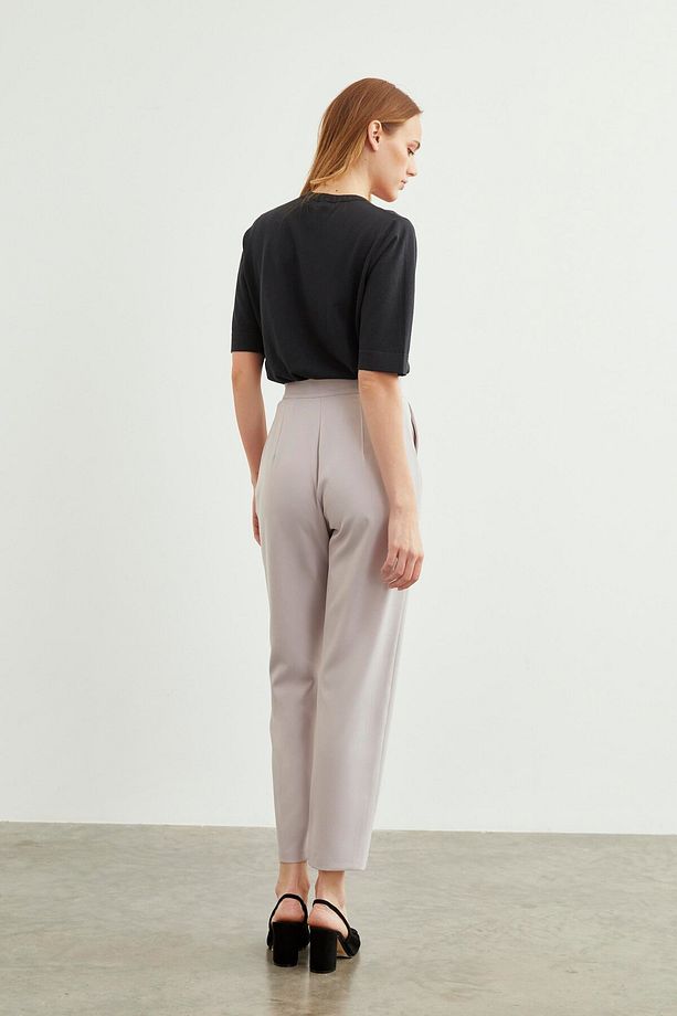 Yüksek Bel Dar Paça Gri Kumaş Pantolon P-0159 - 5