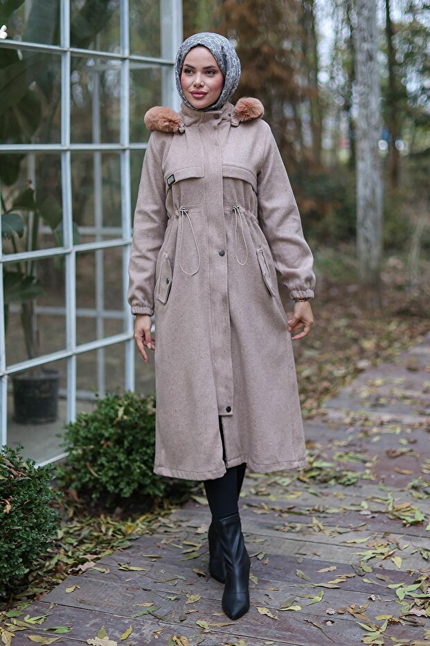 Tunnel Detailed Cashmere Coat Mink 1226