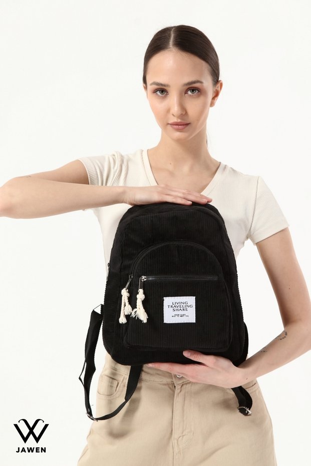Women's Corduroy Multi-Pocket Comfort Model School Sports Travel Casual Daypack for Business