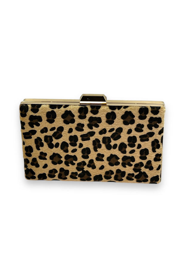 حقيبة سهرة مستوردة بنقشة الفهد مع ريش - 1