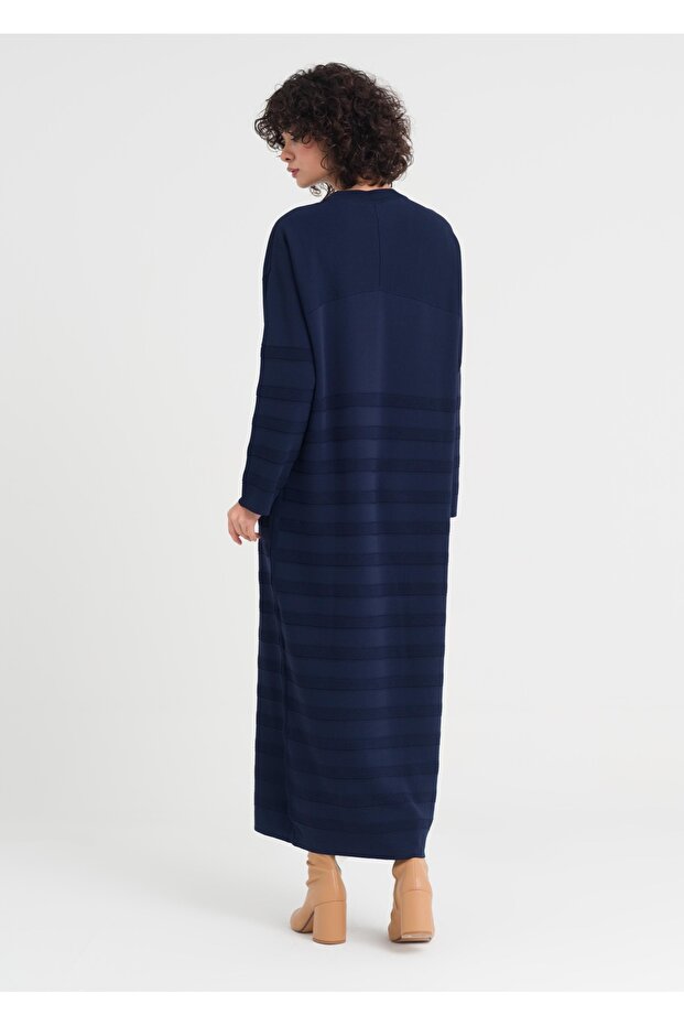 1002 Çizgili Triko Elbise - 4