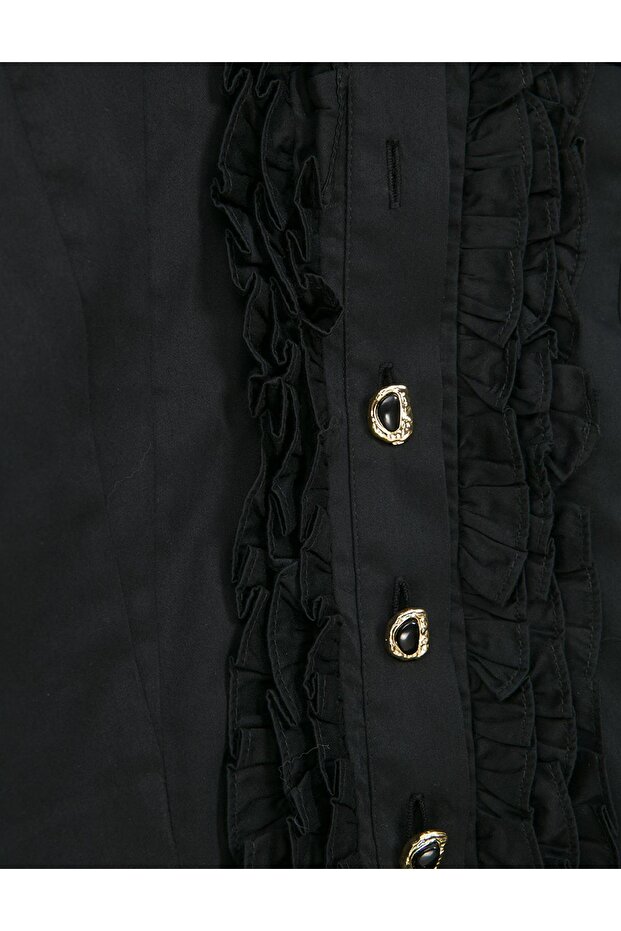 Ruffle Kadın Siyah Gömlek - 2