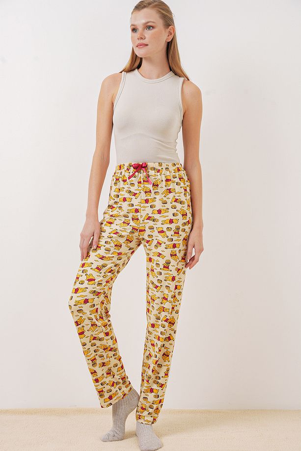 4323 Desenli Pijama Altı - M. Krem - 4