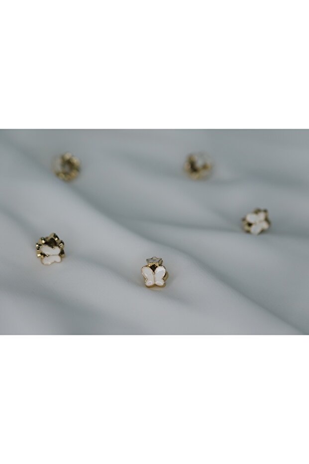 Stainless Steel Charm with White Butterfly and Flowers