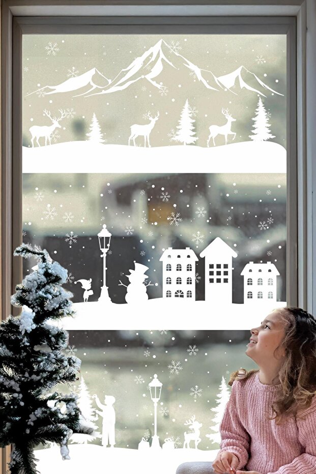 Double Sided White Printed White Dream Set New Year Kids Baby Room Sticker Set, Christmas Sticker