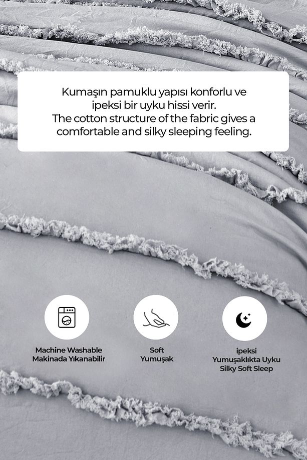 Pamuklu Echos Yatak Örtüsü Takımı Günlük Tek Kişilik 2 Parça Dolgulu El İşi Gri - 6