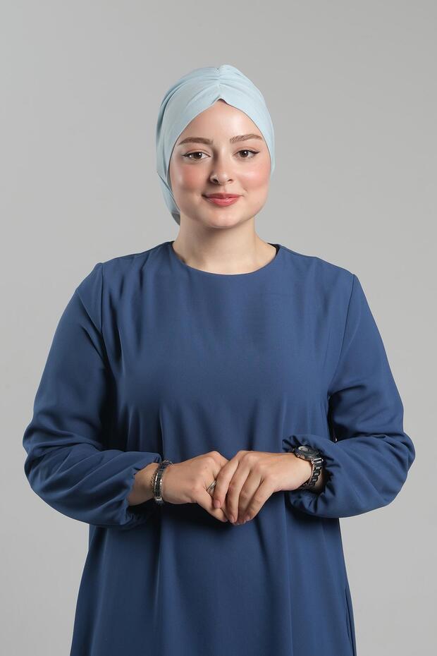 Baby Blue Practical Ready-To-Wear Hijab Bonnet Sandy Drawstring Loose Fit 2119_11