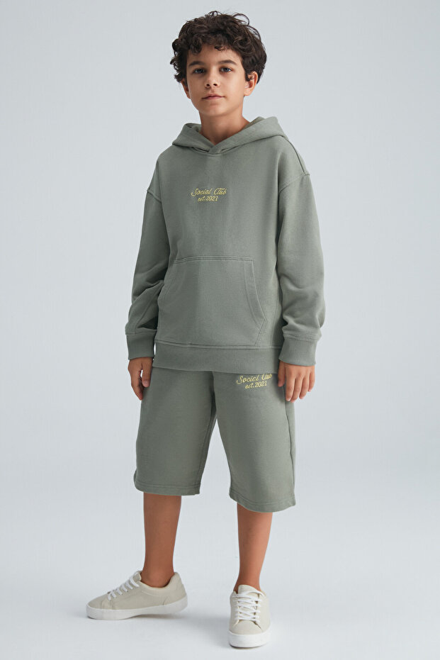 Zvonko boy's 100% cotton Hooded elastic waist light green bottom-top set