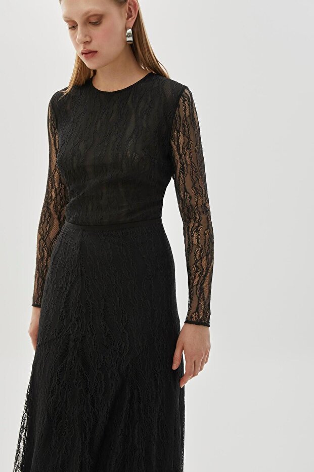 Maxi Boy Dantel Regular Siyah Etek - 4