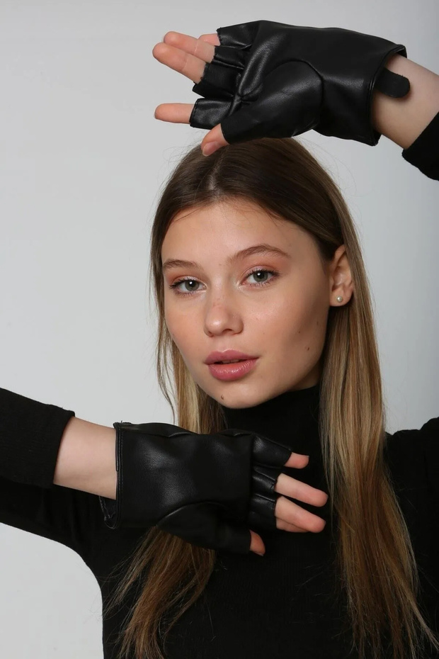 Kadın Deri Kesik Eldiven ELD-22 Siyah - 6