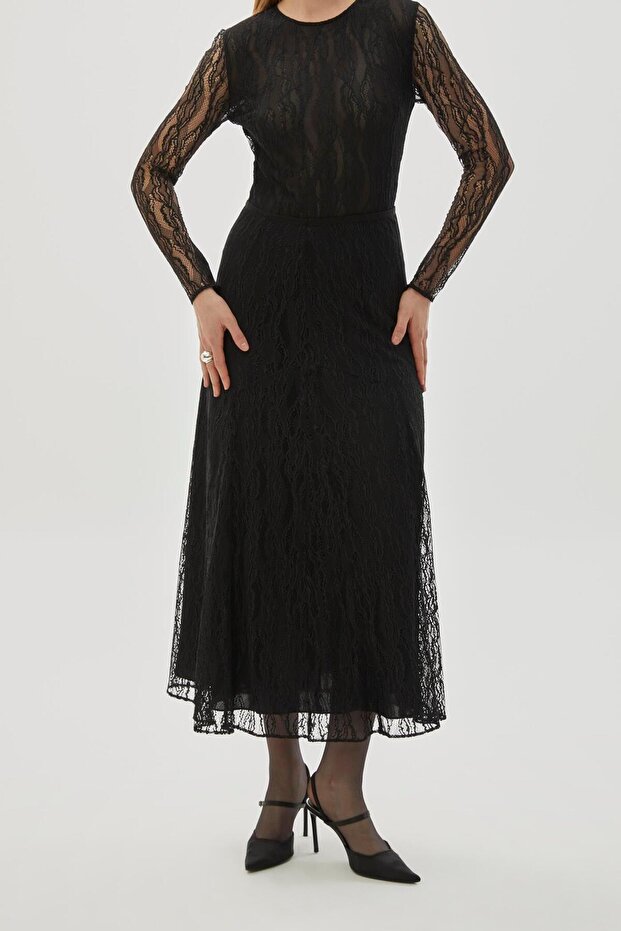 Maxi Boy Dantel Regular Siyah Etek - 2