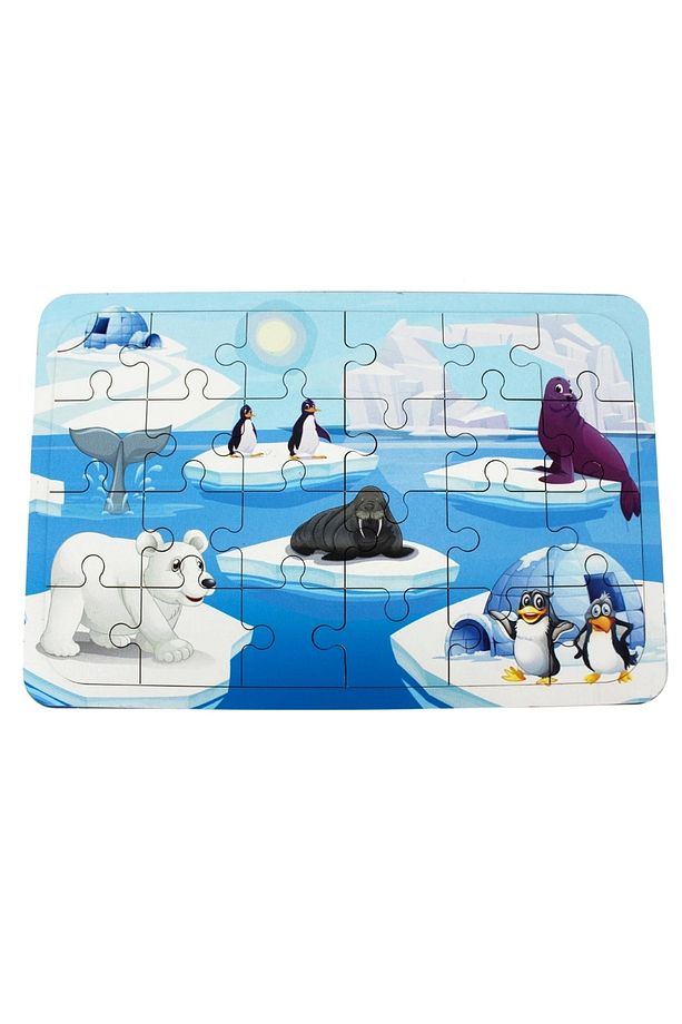 Ahşap Kutup Hayvanları Puzzle - Bebekleri İçin Puzzle - Ahşap Yapboz Oyuncak - Oyuncak Yap-boz - 24 - 1